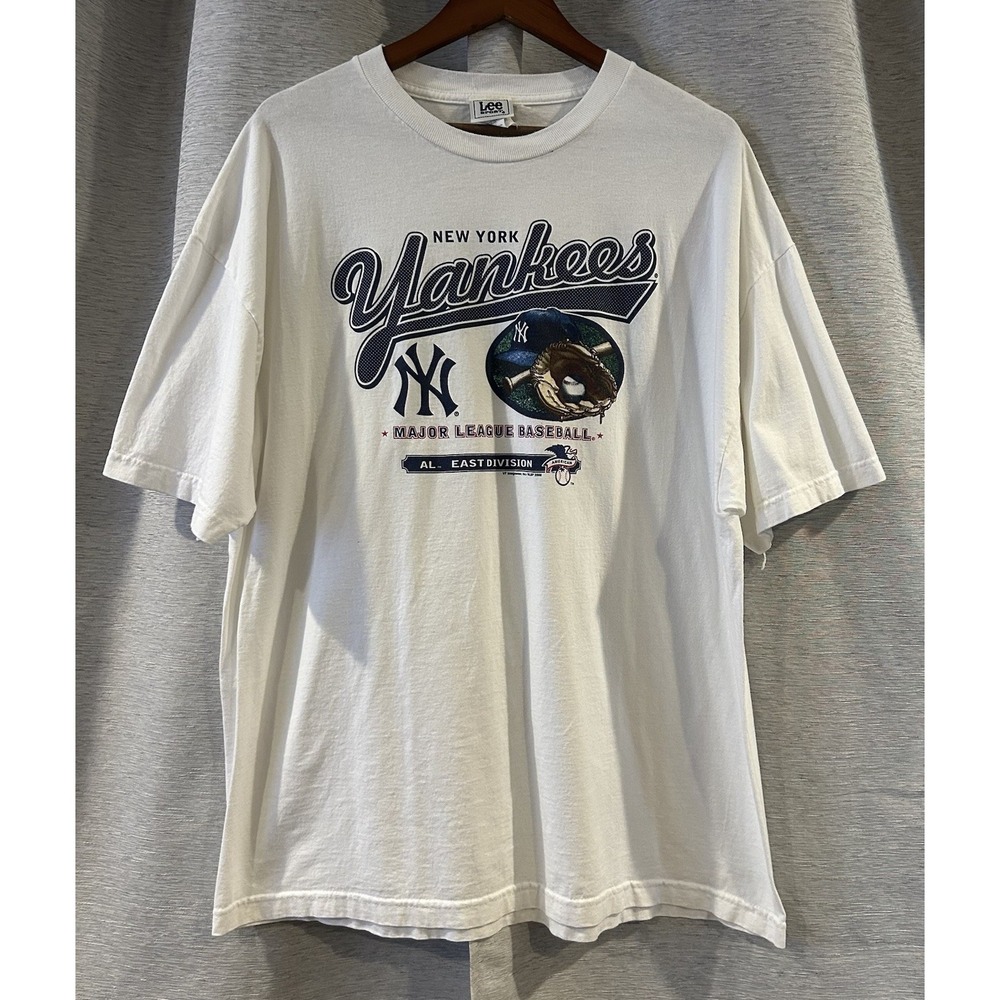 Vintage 2000s Lee New York Yankees‎ Logo MLB Baseball Baggy White Sports T-Shirt